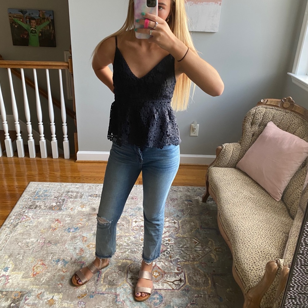 Navy spaghetti strapped top